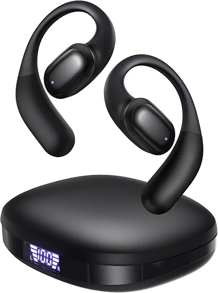 PSIER Open Ear Headphones Bluetooth 5.3 Bone Conduction Headphone with Mic, Wireless Earbuds Premium Stereo Sound Headsets with 40H Playtime, IPX6 Design Open Earphones for Running Cycling(Black)