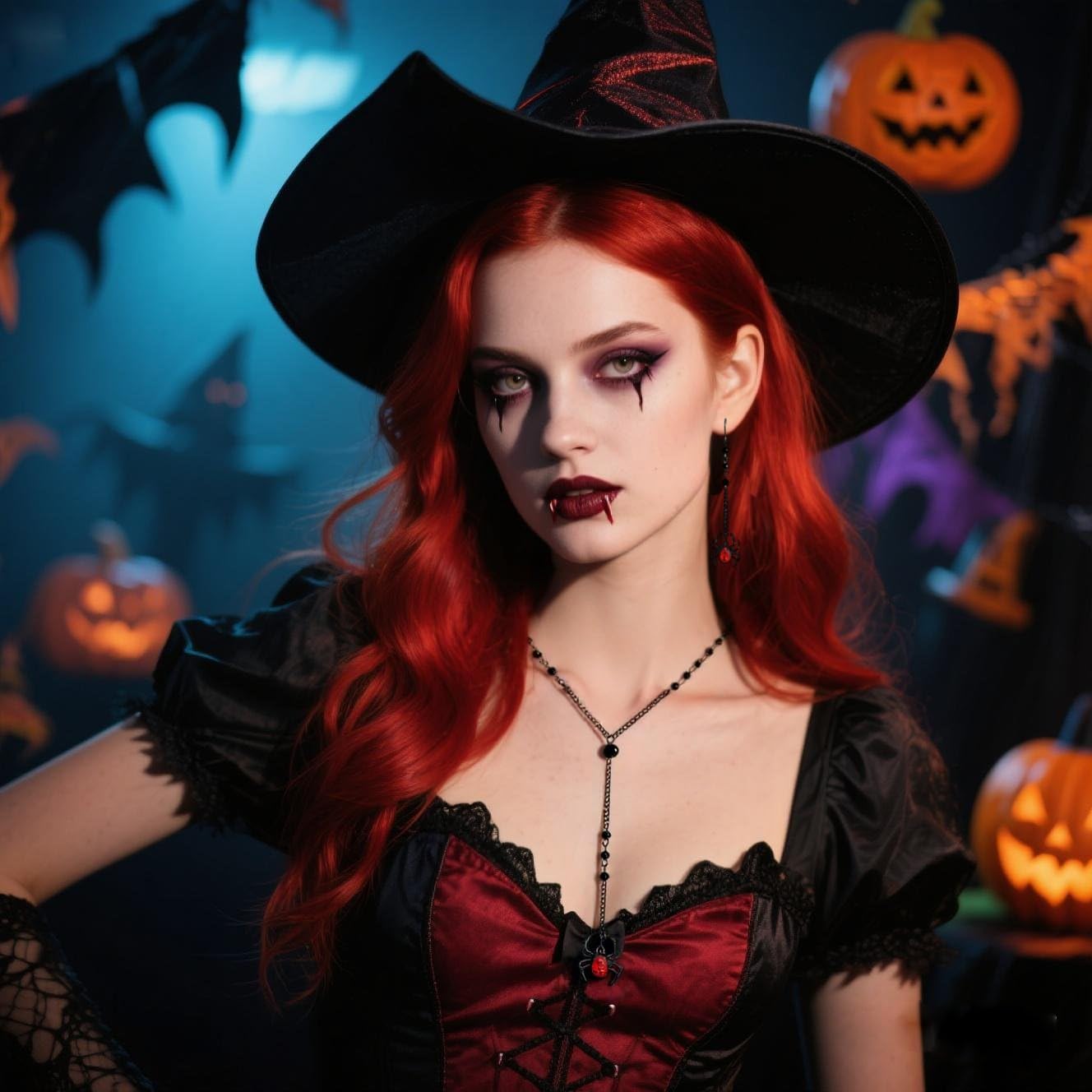 Todenb Gothic Witch Jewelry Set for Women Halloween Dark Bat Spider Necklace Earrings Set Punk Black Crystal Witch Bead Choker Earrings Halloween Dark Bridal Vampires Witch Jewelry Set - Image 2