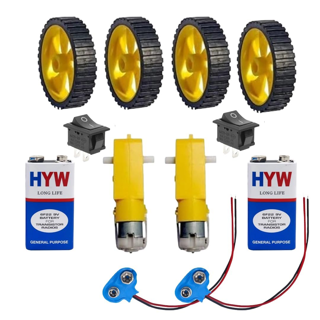 SP Electron 2 Pcs Bo Motor with 4 Pcs 45mm Wheel, 2 Pcs 9V Battery, 2 Pcs Connector, 2 Pcs Switch for Diy Electronic Project-image-34