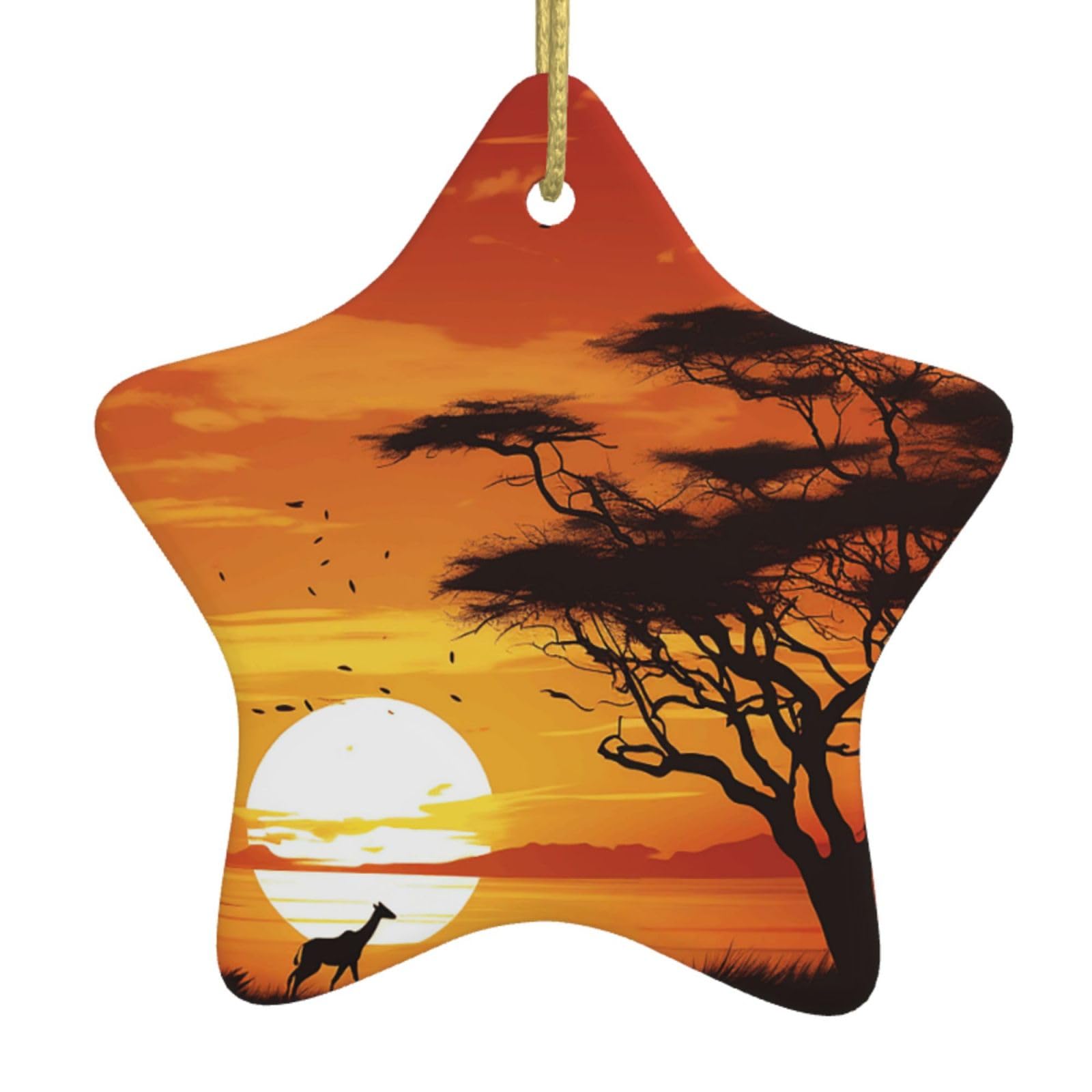 Ceramic Christmas Tree Hanging Ornaments with Gold Ropes Christmas Tree Decorations Star Ceramic Funny African Sunset Pendant Keepsake Decorations for Holiday Xmas Gift Ideas