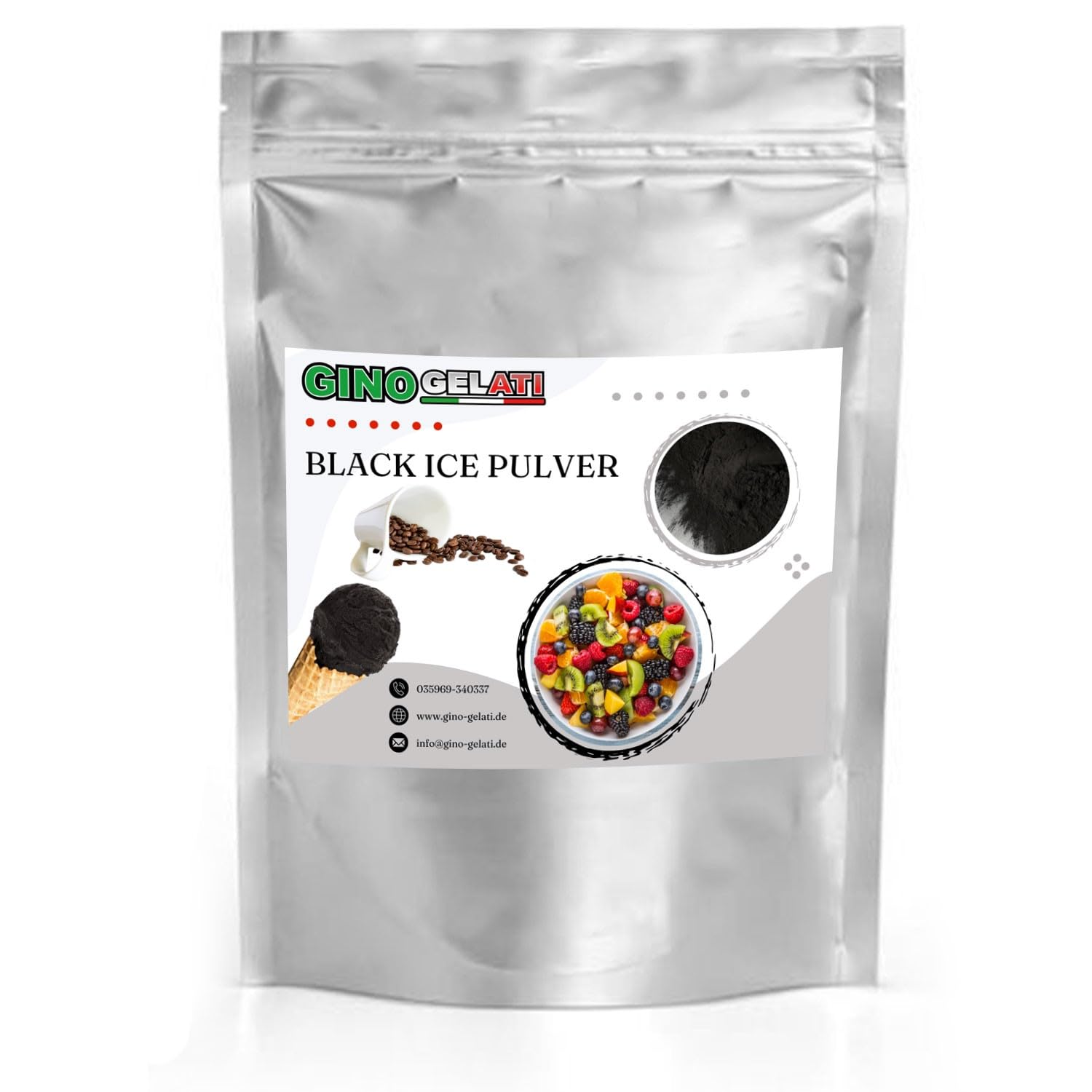 Gino Gelati Schwarzes Eis Pulver mit Cappuccino- oder Espresso Geschmack, Made in Germany, schnelle und einfache Zubereitung auch ohne Eismaschine möglich (1 Kg, Espresso Low Carb)