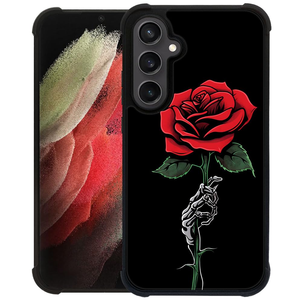 CARLOCA Compatible with Samsung Galaxy S24 S25 Case,Skull Skeleton Holding Rose Samsung Galaxy S24 S25 Cases Graphic Design Shockproof Anti-Scratch