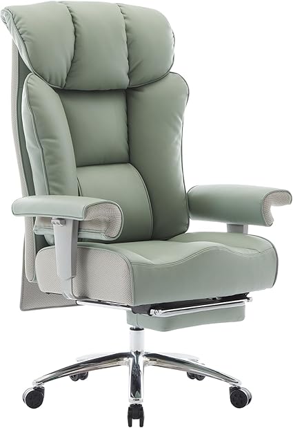 Efomao Big and Tall Green Office Chair 450LBS – Ergonomic High-Back Executive Chair with Footrest, Adjustable Padded Armrests, PU Leather Computer Chair with Lumbar Support for Home or Office,Green
