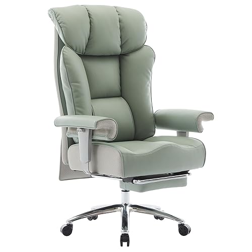 Efomao Big Tall Ergonomic Office Chair 450LBS with Foot Rest, High Back PU Leather Executive Chair with Adjustable Padded Armrests, Lumbar Support for Home or Work, Heavy Duty Computer Chair, Green - 3060 Green
