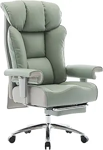 Efomao Big and Tall Green Office Chair 450LBS – Ergonomic High-Back Executive Chair with Footrest, Adjustable Padded Armrests, PU Leather Computer Chair with Lumbar Support for Home or Office,Green