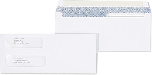 Staples Sobres de doble ventana tintados #9 de seguridad con estampado láser y verificación de 3 5/8 pulgadas x 8 7/8 pulgadas, blanco tejido,