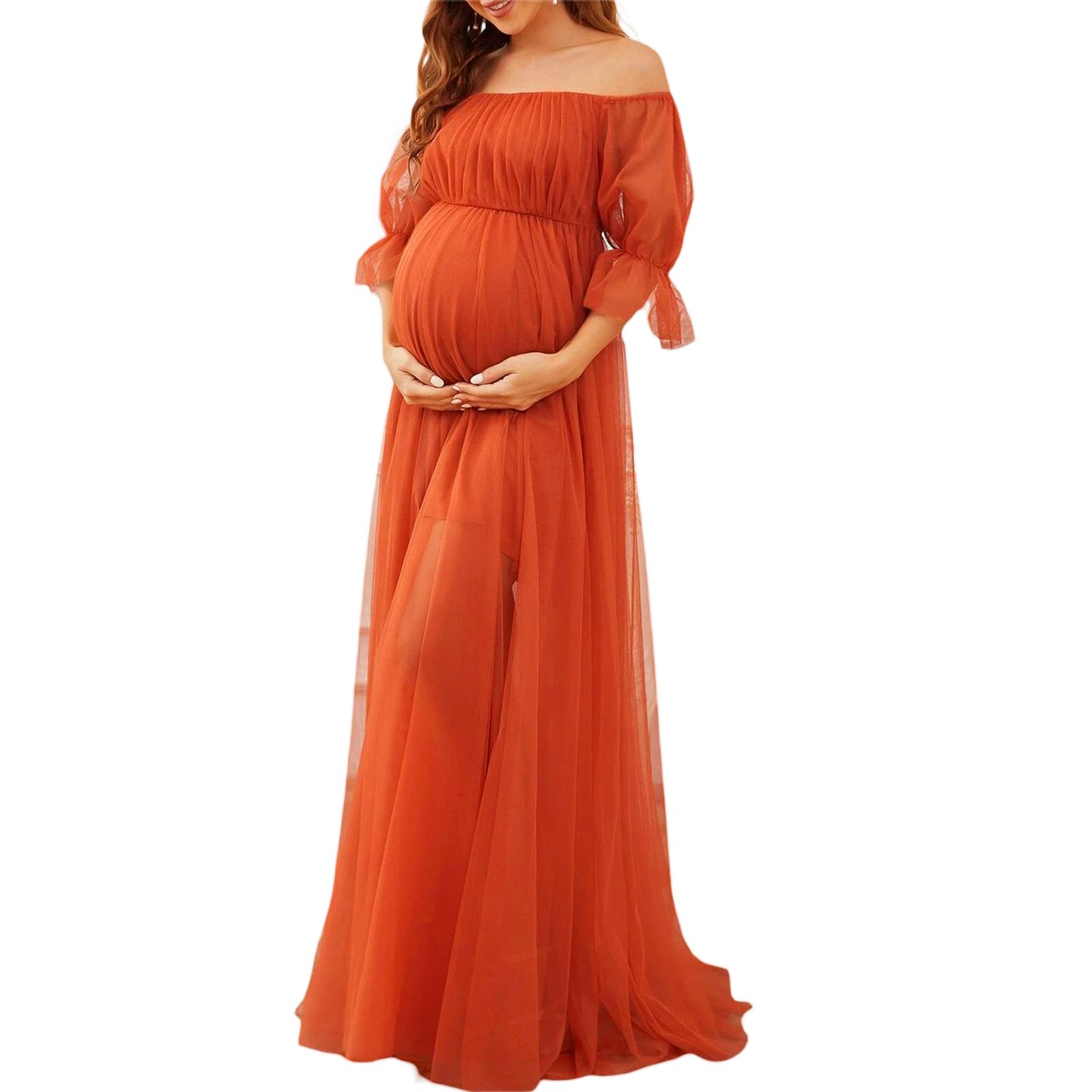 Photographie Robe de maternité épaules dénudées Dentelle Baby Shower Robe de mariée enceinte