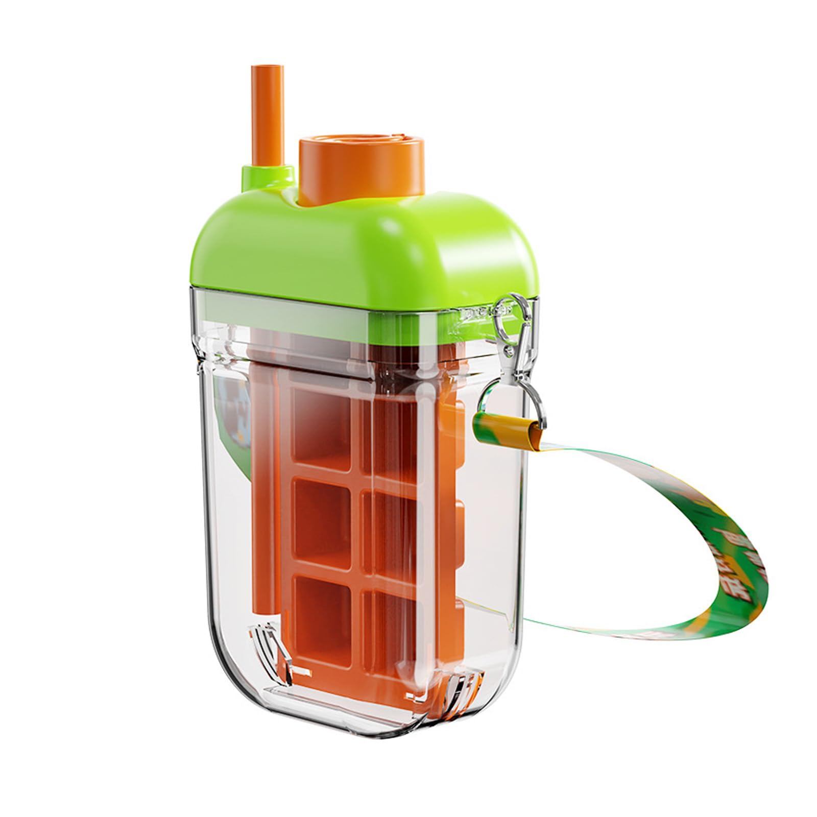MALSSE Portable Ice Block Container Bottle with Twist Release Feature and Two Drinking Mode Optional for Camping Biking Ice Block Water Bottle with Straw
