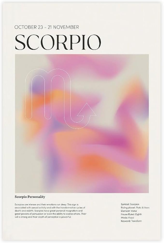 BFXLMKI Scorpio Zodiac Wall Art Aura Print, Scorpio Zodiac Poster, Scorpio Zodiac Gifts, Scorpio Zodiac Wall Art Printable, Scorpio Astrology Print Unframe-style12x18inch(30x45cm)
