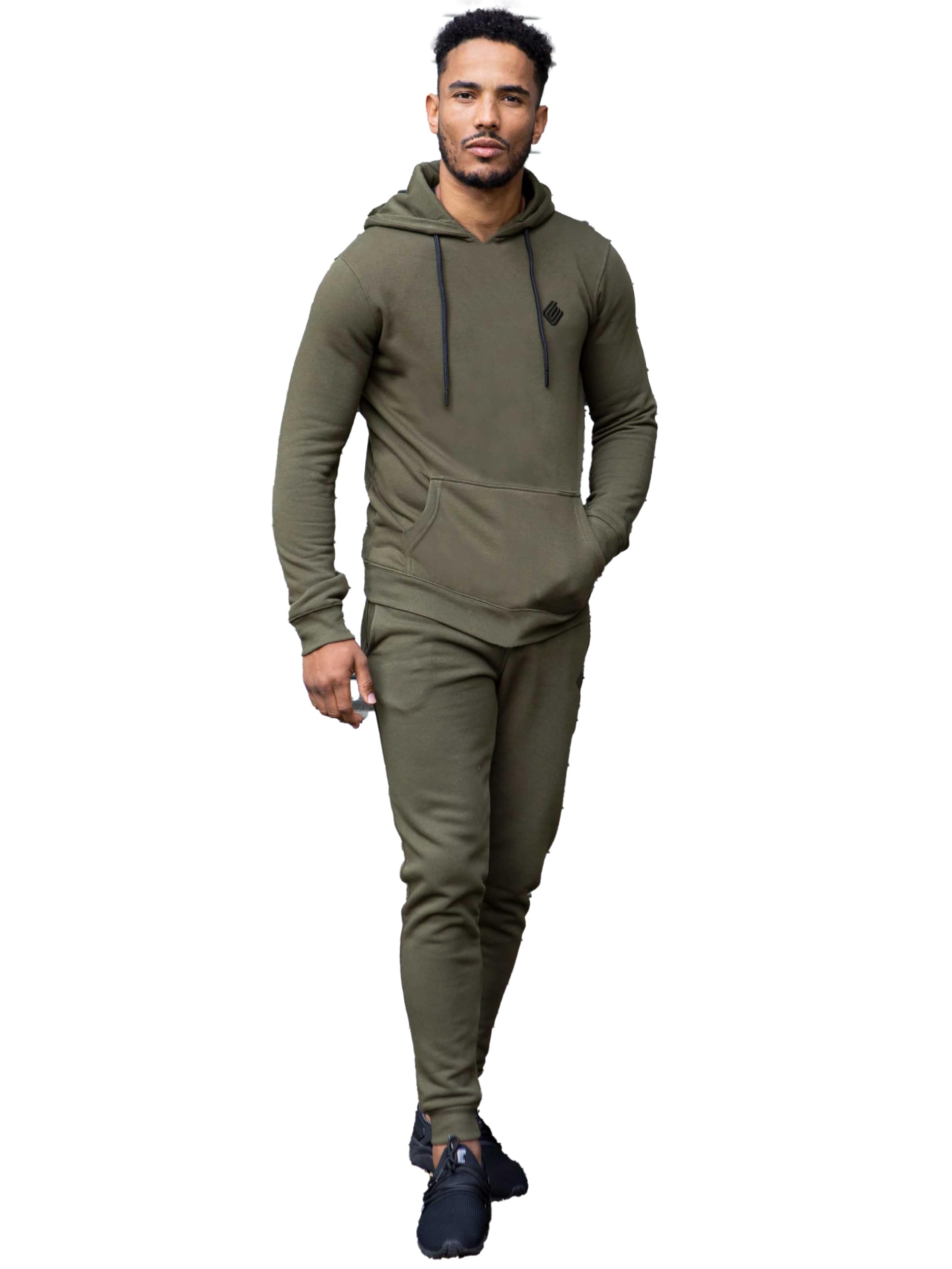 989Zé ENZO Mens Tracksuit Long Sleeve Pullover Overhead Hoodie and Casual Cotton Fleece Joggers Pants Set HD578 + JG579 TRACKSUIT KHAKI 2XL