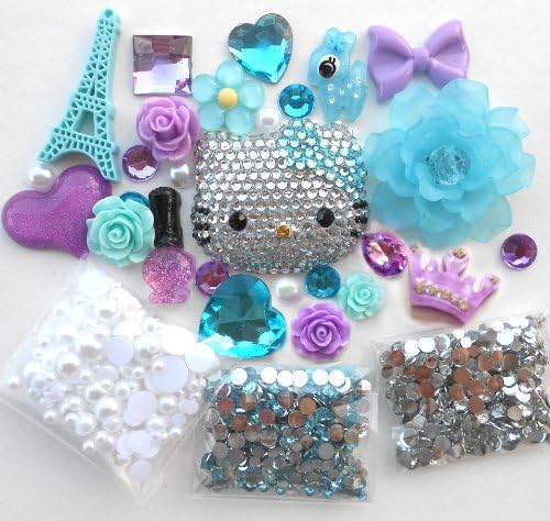 lovekitty DIY 3D Blinged Out Cutie Blue Bow Kitty Inspired Cell Phone Case Resin Cabochons Deco Kit/Set Z257