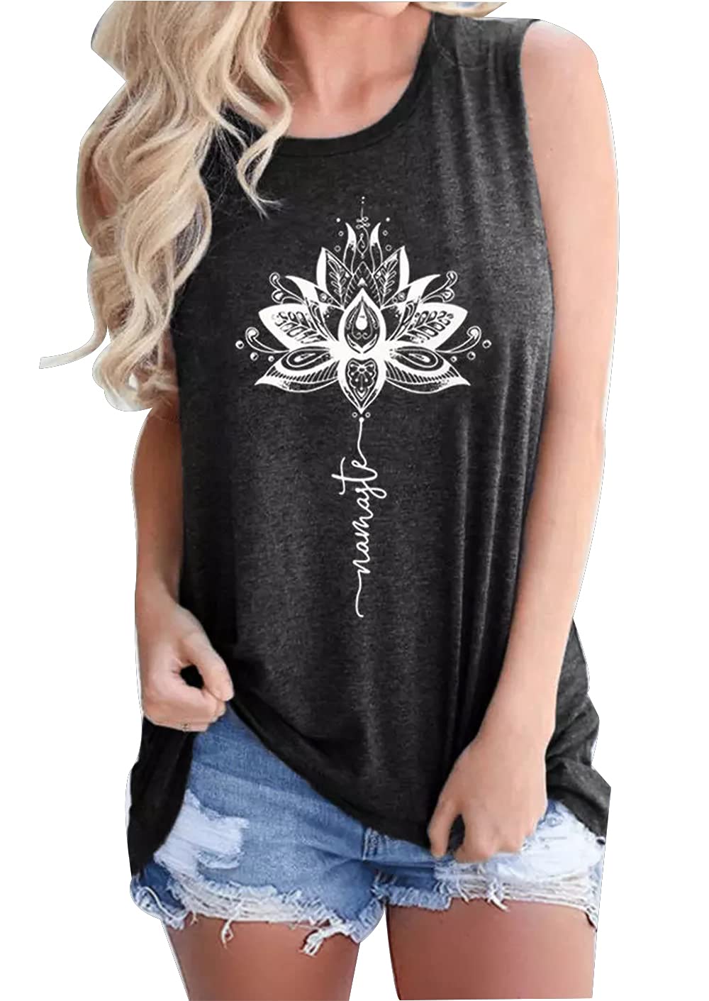 Mandala Lotus Namaste O-Neck Tank Tops for Women Sacred Geometry Meditation Vintage Gift Sleeveless Graphic T Shirt Vest