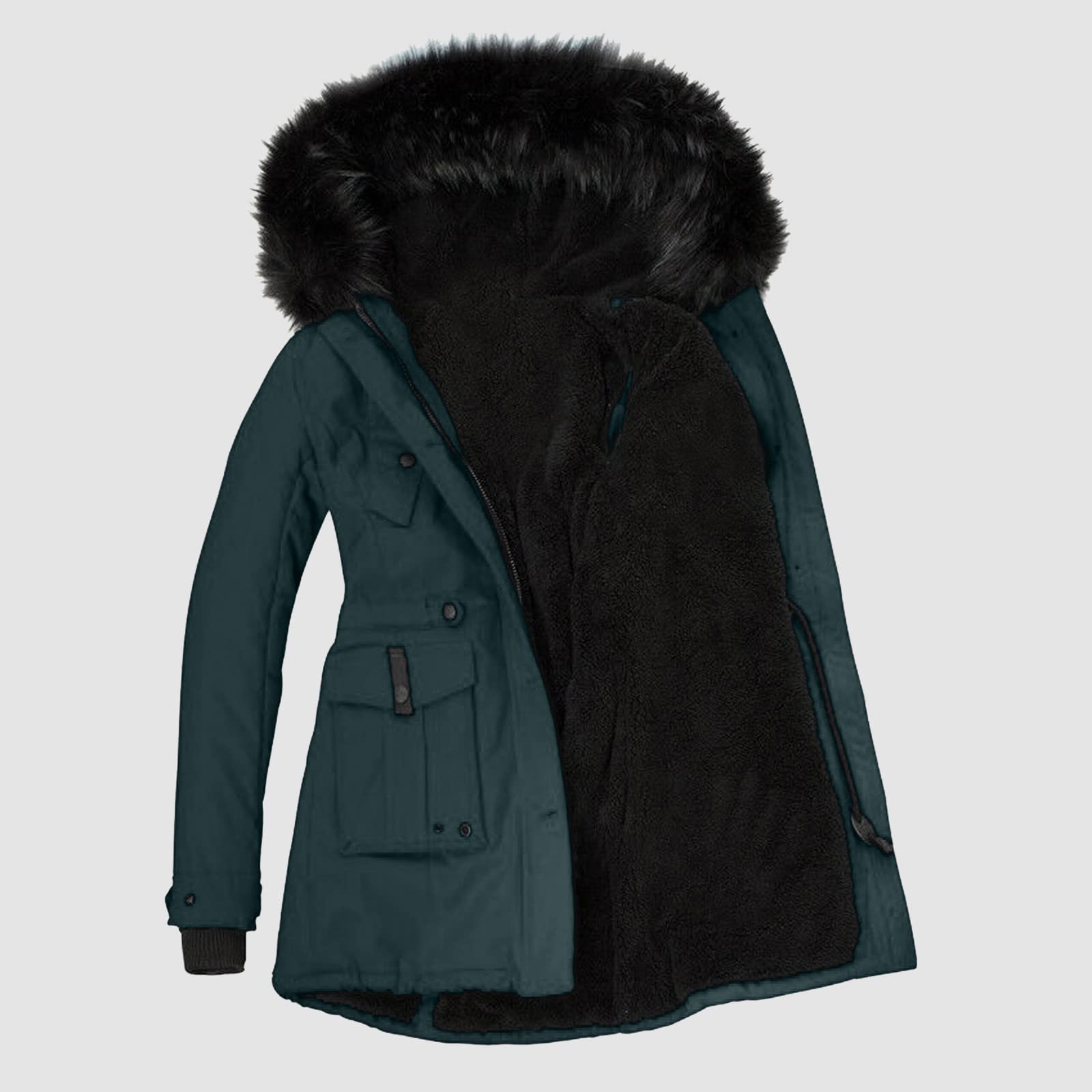 DeaAmyGline Winterjacke Damen Lang mit Fell Kapuze Warme Kunstpelz Gefüttert Winter Jacke Mantel Parka Wintermantel Dicker Winterparka Daunenjacke Trenchcoat Pelzmantel Große Größen Baumwolljacke