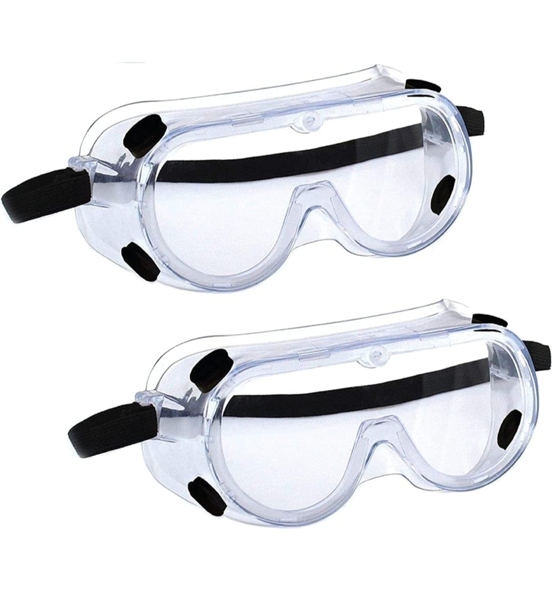 Goggles, Polycarbonate, Protects From Chemical Splashes, Clear Lens, Hardcoat, Transparent Goggles, Multipurpose For Industrial, Lab And Hospital (12 Nos Pack)