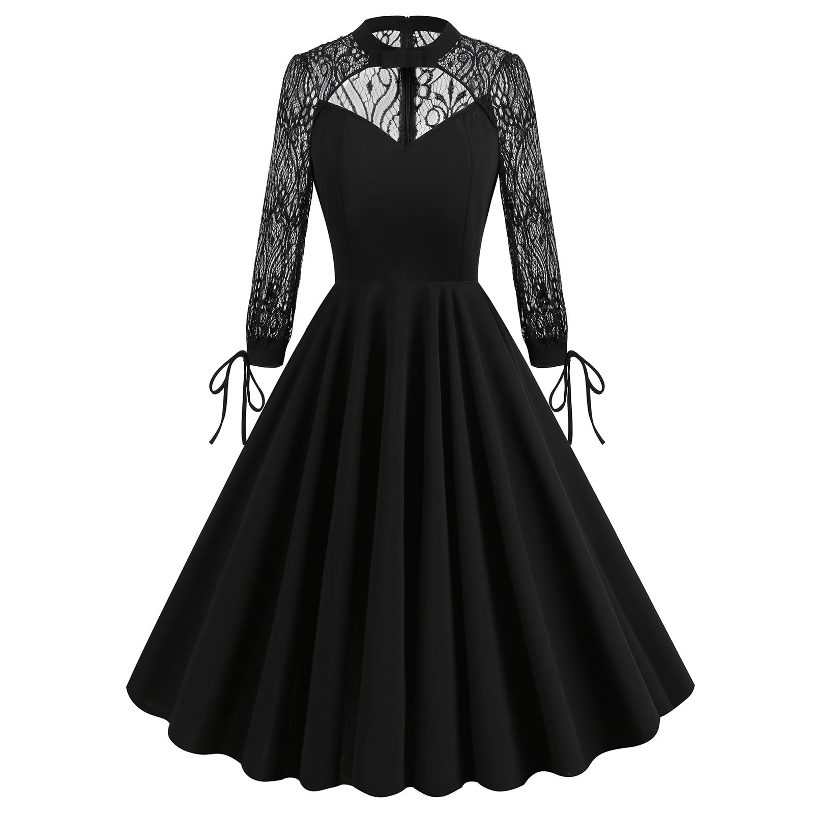 Women Mesh Floral Embroidery Vintage Cocktail Swing Dress Illusion 50s Goth Flared A line Casual Wedding Prom Evening Dress