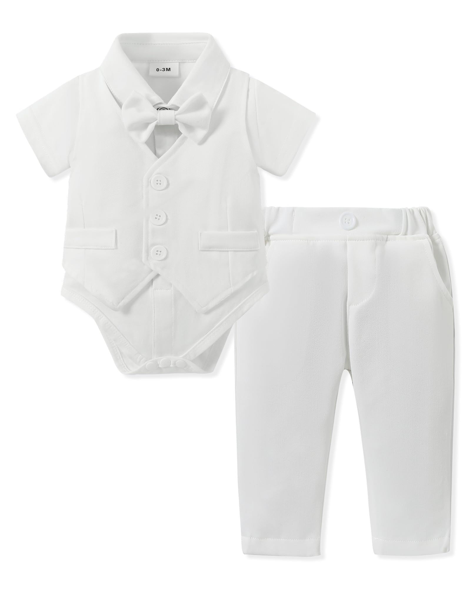Amissz Completini e Coordinati Gentiluomo per Bambino Battesimo, 3 Pezzi Ragazzino Cerimonia Nozze Abiti Camicia Fiocco + Gilet+Pantaloni 0-24 Mese