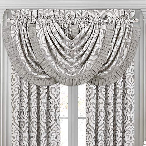 Five Queens Court Lafayette Window Waterfall Valance, Silver, 42X33