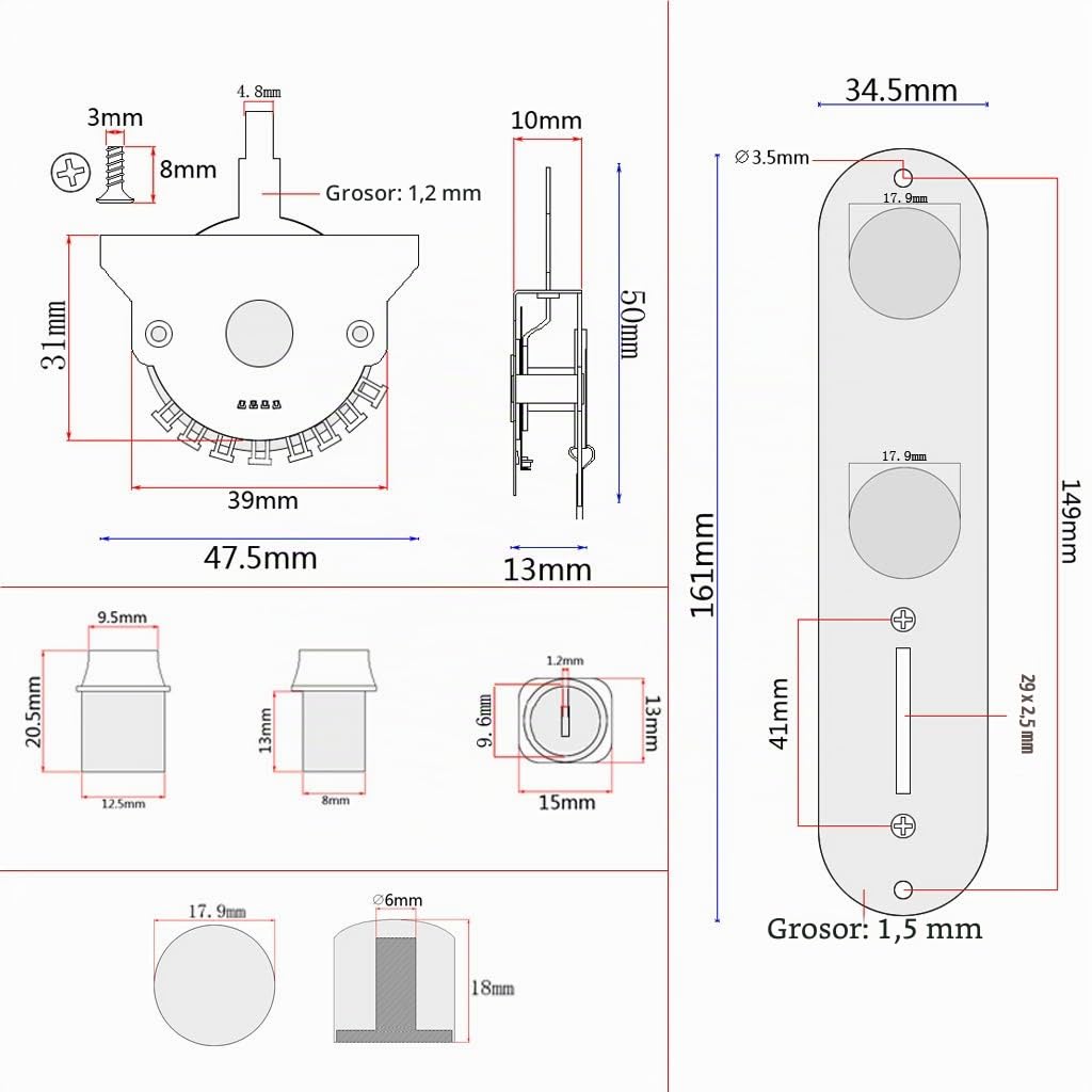 Alnicov Placa De Puente De Silla De Montar De 6 Cuerdas, Placa De Control De Interruptor De 3 Vías, Juego De Pastillas De Mástil Para Piezas De Repuesto De Guitarras Eléctricas Telecaster