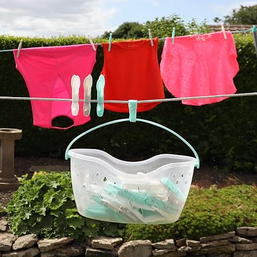 Miniatura 7 de 36 pinzas de plástico para colgar con cesta transparente y gancho, aguamarina, gris, blanco, talla única, (19-290)