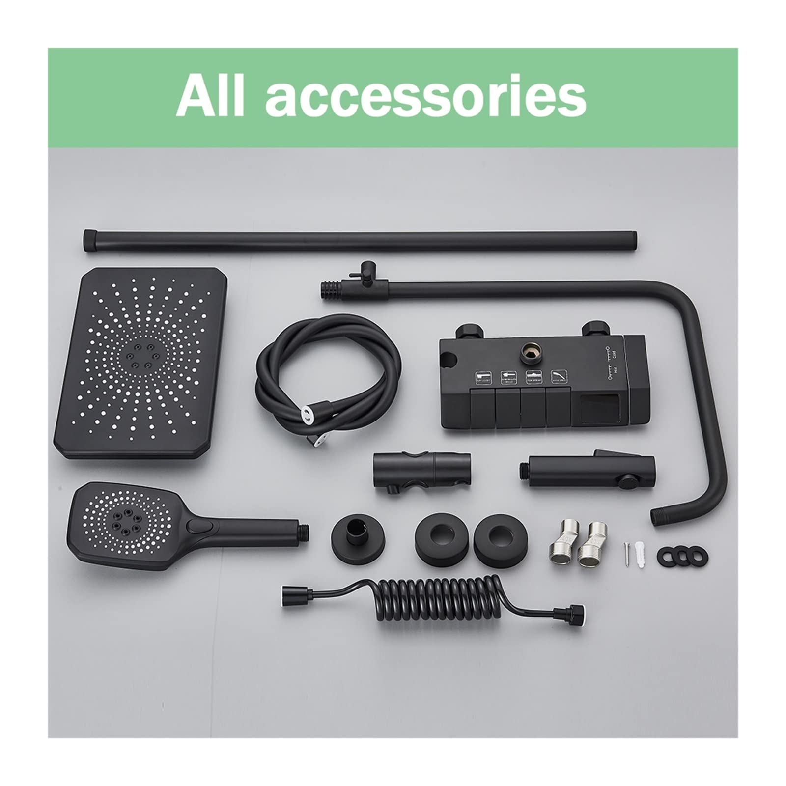 Duchas para baños, Grifo de Ducha Digital Inteligente Negro Estilo Piano, Sistema de baño, Grifo Mezclador Digital Gris, bidé, Ducha, para baño, Negro, sin Pantalla-1