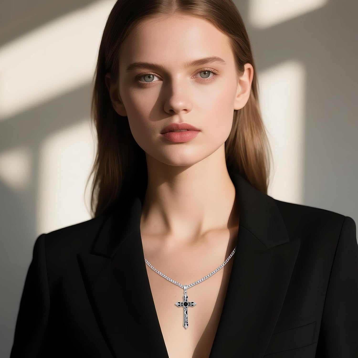 LUHE Cross Necklace for Men Sterling Silver Cross Pendant Necklace Religious Jewelry Christian Gifts - Image 3