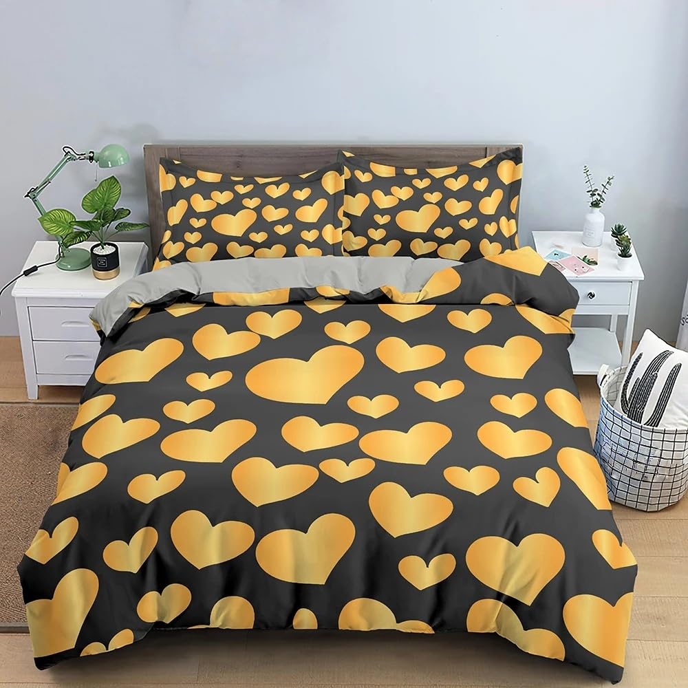 Parure de lit toutes saisons 240x220 cm imprimé cœur pour une chambre cocooning et chaleureuse