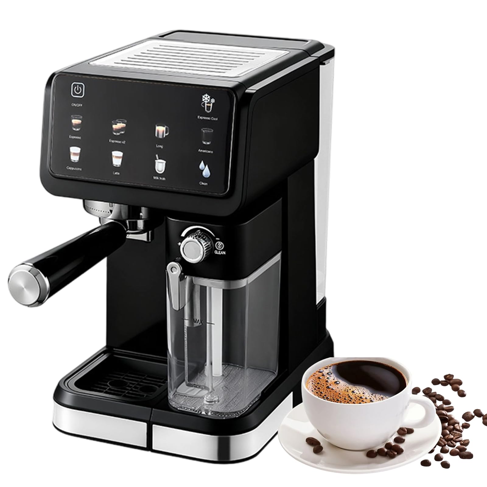 Xjleftonomie Compact Coffee Machine, 20bar Professional Pressure With Temperature Control 92c To 96c, 1.5l Water Tank 500ml Milk Tank, 6 Preset Modes For Cappuccino Latte Black