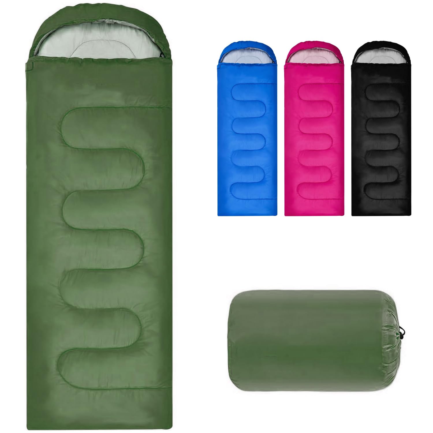 Outdoor Sleeping Bag for Camping, Adult Blanket, Small Packed Size, Ultralight Carry Bag, Soft, Thick and Warm, for Outdoor Camping, Travel, Hiking, for 3-4 Seasons (Green)