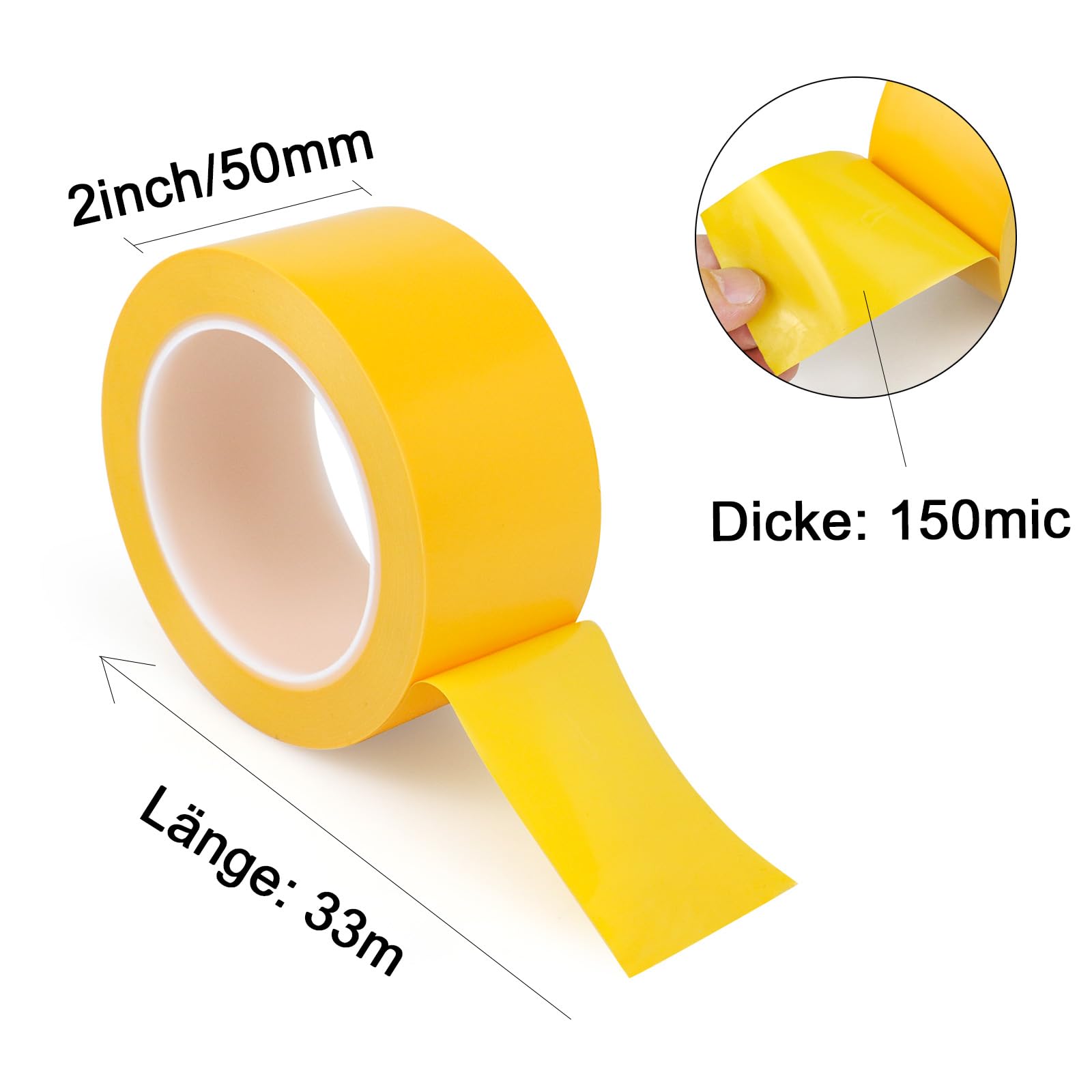 BOMEI PACK 2 Rollen 50mmx33m Warnklebeband Gelb Warnband gefährlicher Warnung PVC Selbstklebend Markierungs Klebeband Für Warnmakierungen Und Bodenkennzeichnungen