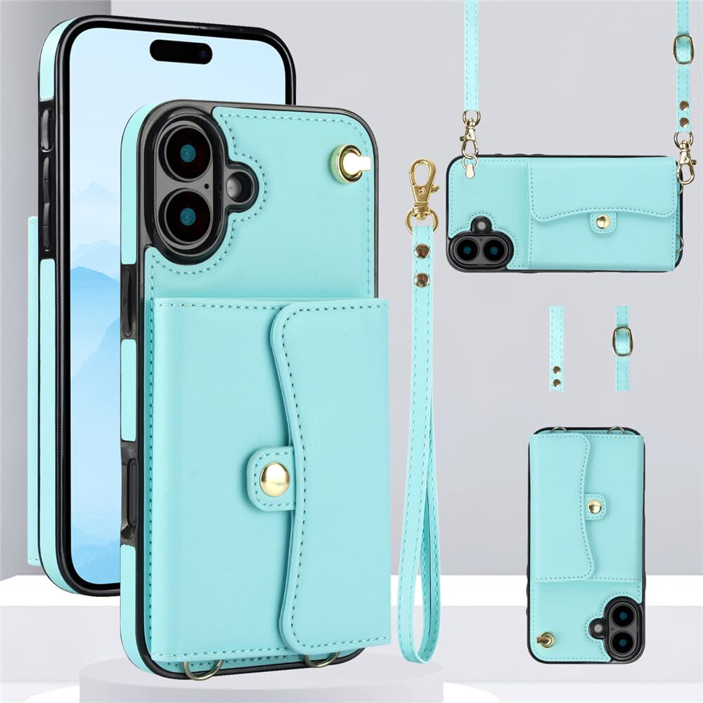 Generic - Funda con tapa para iPhone Xs 2018 (color azul con correa para hombro)