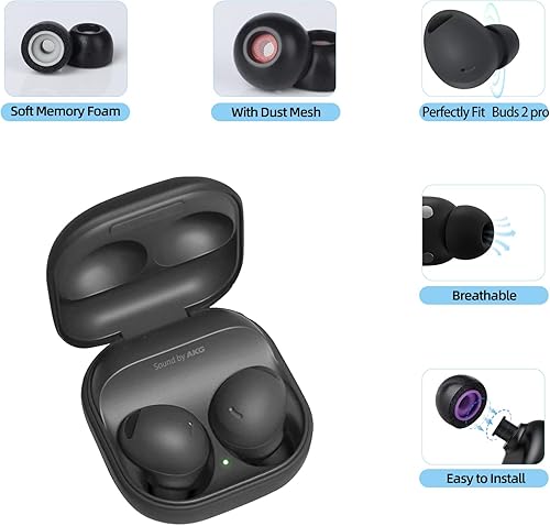 Miniatura 2 de 3 pares de almohadillas de espuma viscoelástica con malla contra el polvo para auriculares Samsung Buds 2 Pro, punta de repuesto súper cómoda y