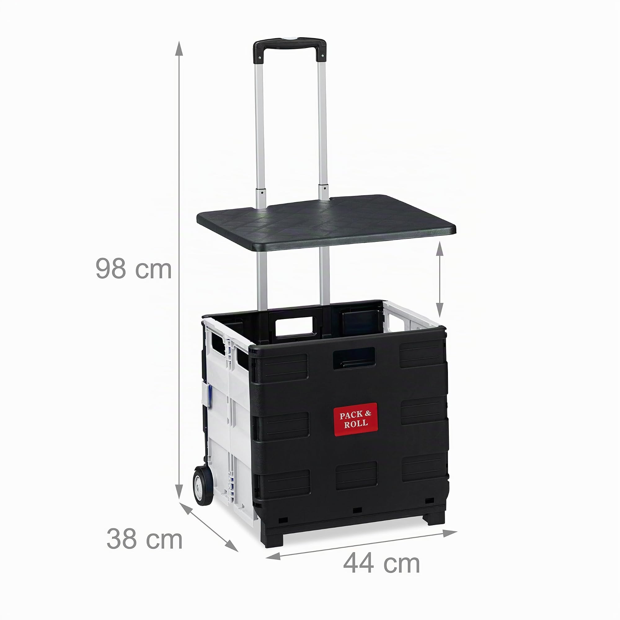 Relaxdays Carrello per Spesa Pieghevole, 35 kg di Carico, Manico Telescopico, Carrellino Trolley Portaspesa, Nero Bianco