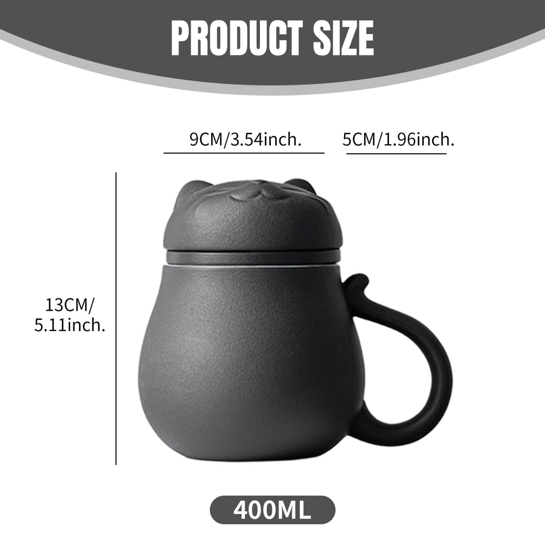 Tazza infuser per tè tazza di tè carino tazza di tè tazza di tè con coperchio e filtro per immergere tè a foglie sciolte, regalo per le vacanze, regalo di compleanno, casa calda 400 ml (nero)