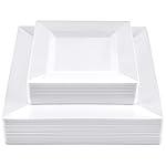 SETUP 60-Piece White Square Plastic Dinnerware Set - 30 9.5 Dinner & 30 6.5 Salad Plates - Heavy-Duty Disposable for Weddings, Catering, Parties