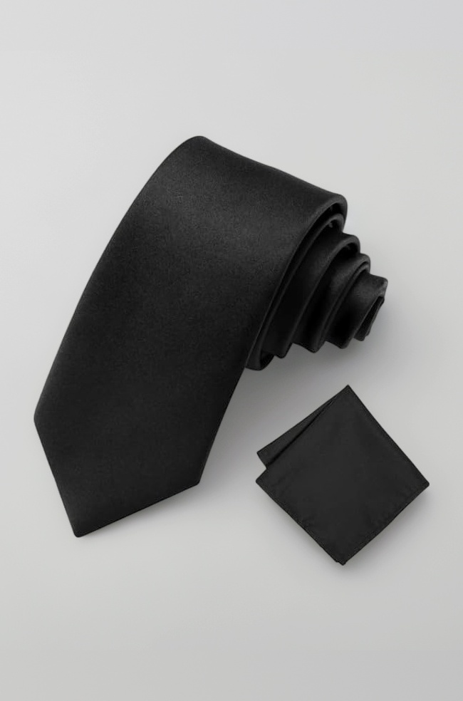 Men's Solid Micofiber Self Silk Formal/Casual Thin Tie Necktie with Pocket Square Set for Men