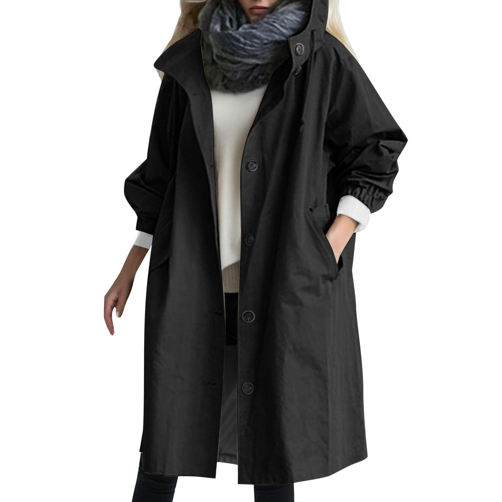 Trench Coat Women Trendy Oversized Causal Single Breasted Hooded Long Jacket Windproof Overcoat Spring Fall Outerwear