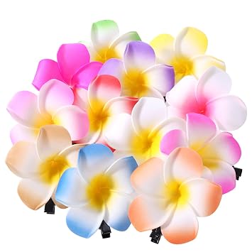 10Pcs Colorful Hawaii Plumeria Flower Clips Hawaiian Hair Barrettes Beach Party Hair Clips Artificial Tropical Hairpins for Wedding, Hair Accessories 7cm
