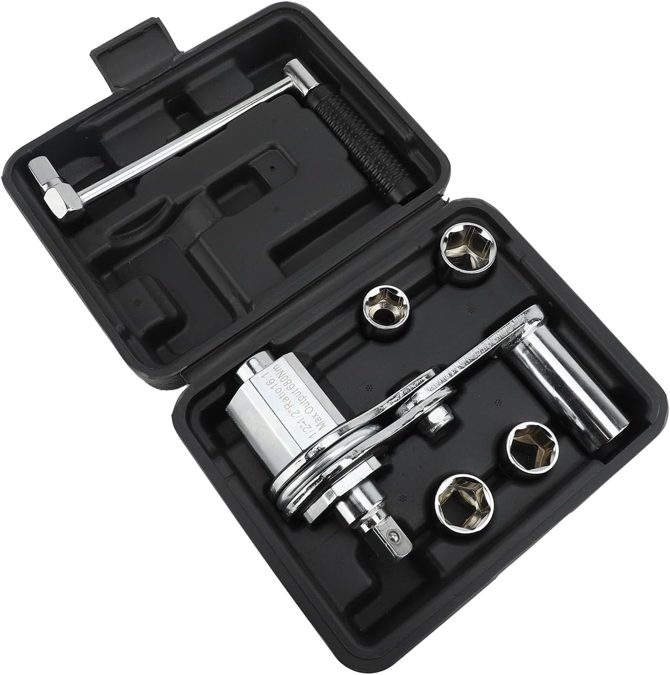 TANIASHOP Moltiplicatore di Forza Svitabulloni 1/2” 680 Nm – Chiave Smontaruote Rapporto 1:16 con 4 Boccole 17-19-21-22 mm – Attrezzo Manuale per Auto e Veicoli Leggeri