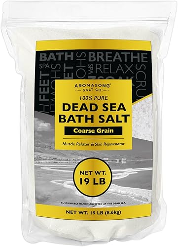 Aromasong Sal del Mar Muerto para remojar, remojo de sal de baño de grano grueso, paquete resellable a granel de 19 libras, deja tu piel más suave