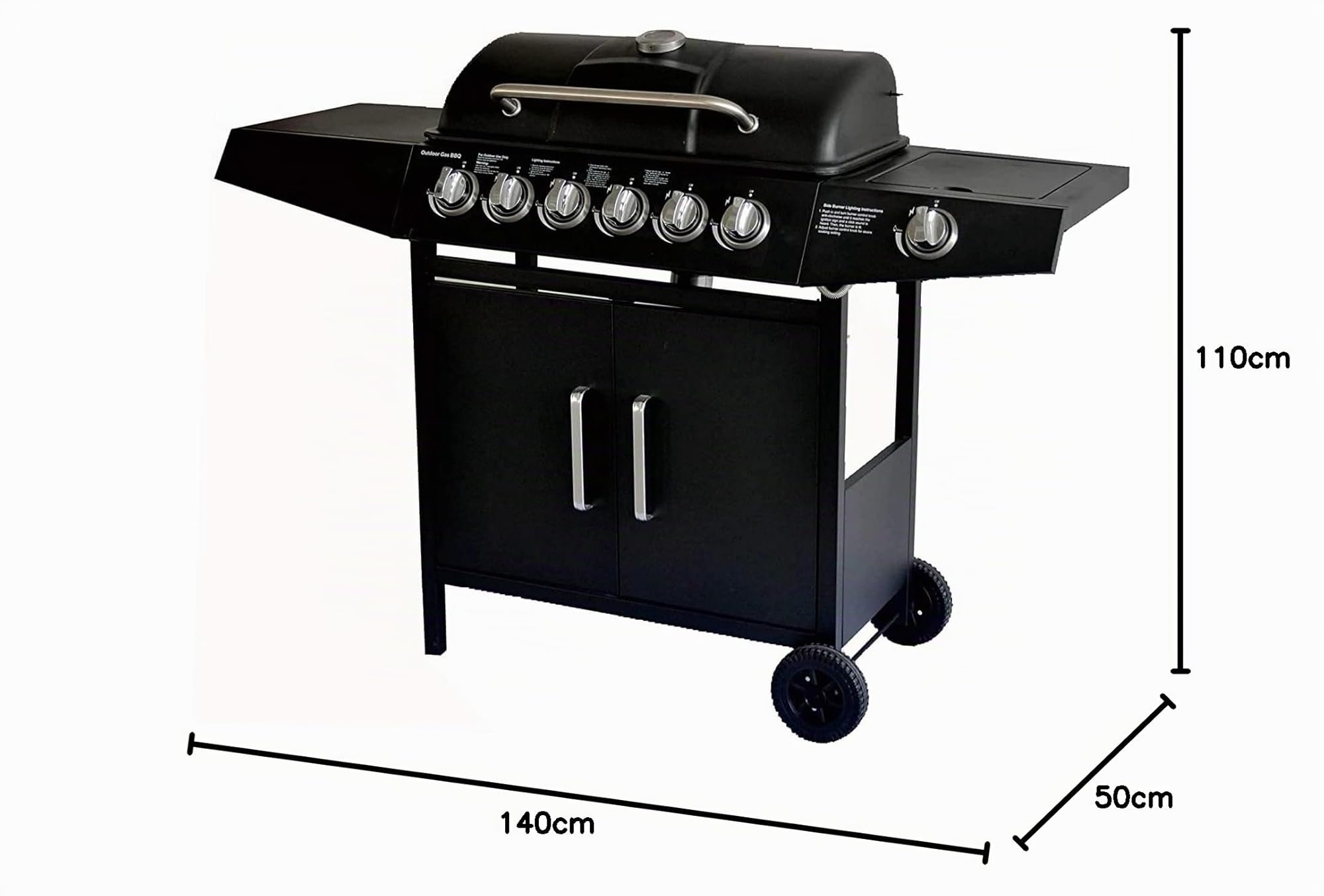 Barbacoa de gas 6+1 compactos con una potencia de 17,9 kW,mesas grandes y vehículos de acero