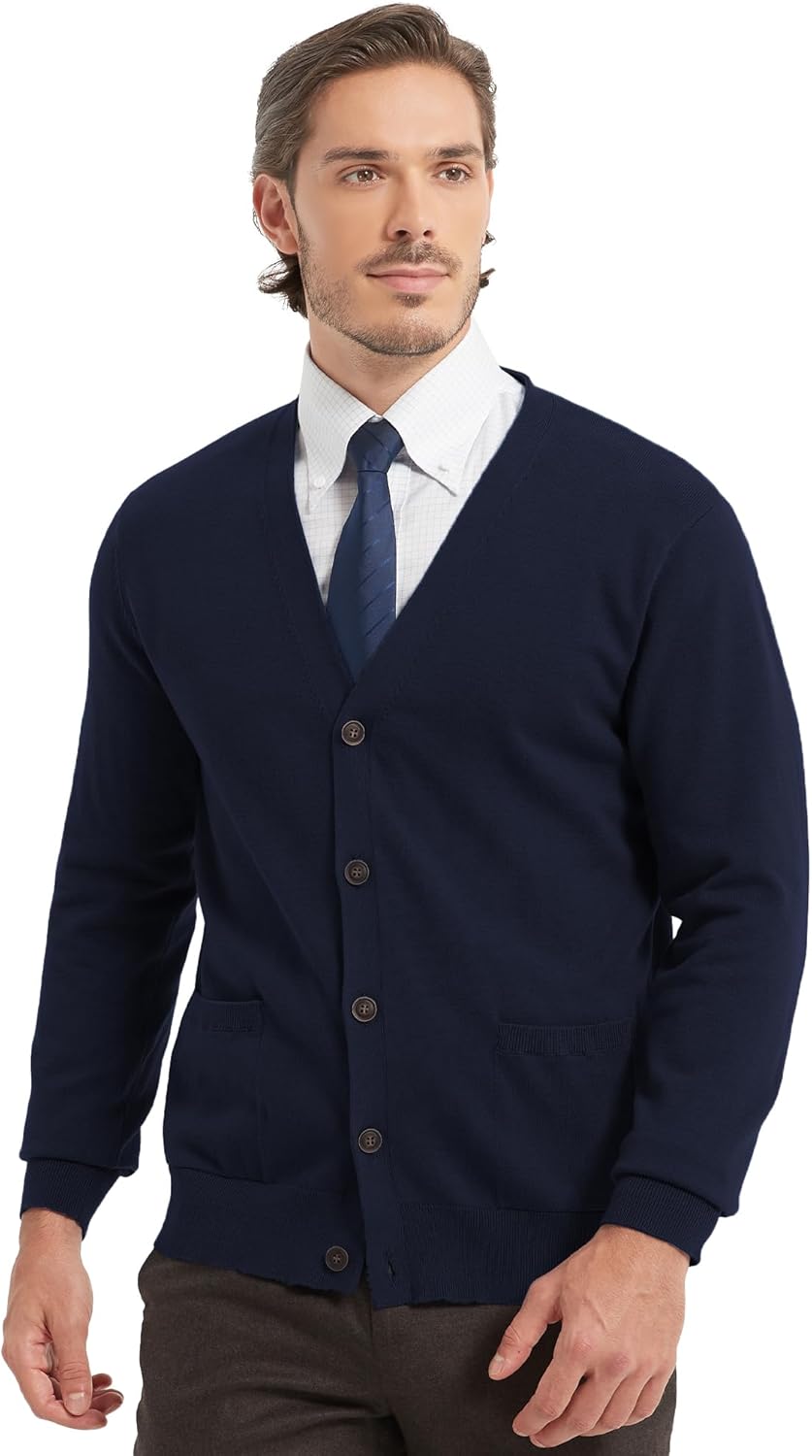 Kallspin Men’s Pure Cotton Cardigan Sweater V-Neck Button Down Cardigan Lightweight Knitwear with Pockets - Image 8