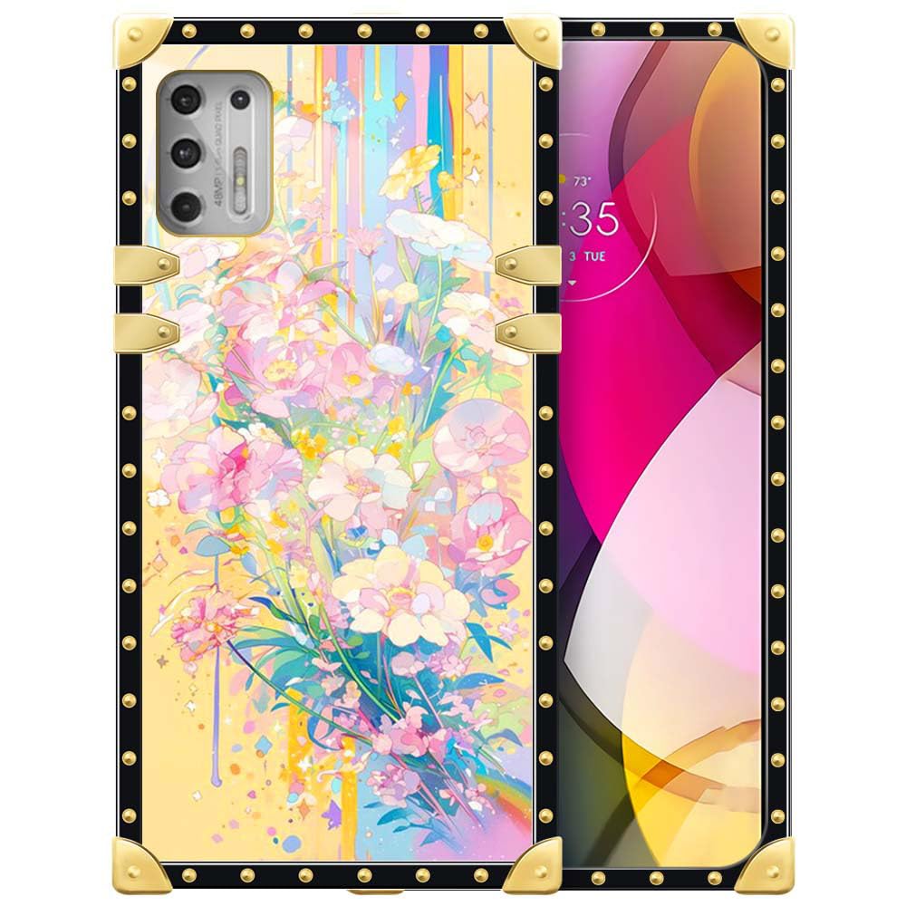 DAIZAG Compatible with Moto G Stylus 2021 Case,Rainbow Flowers Retro Luxury Elegant Gold Decoration Soft Anti-Scratch Protective Case for Motorola