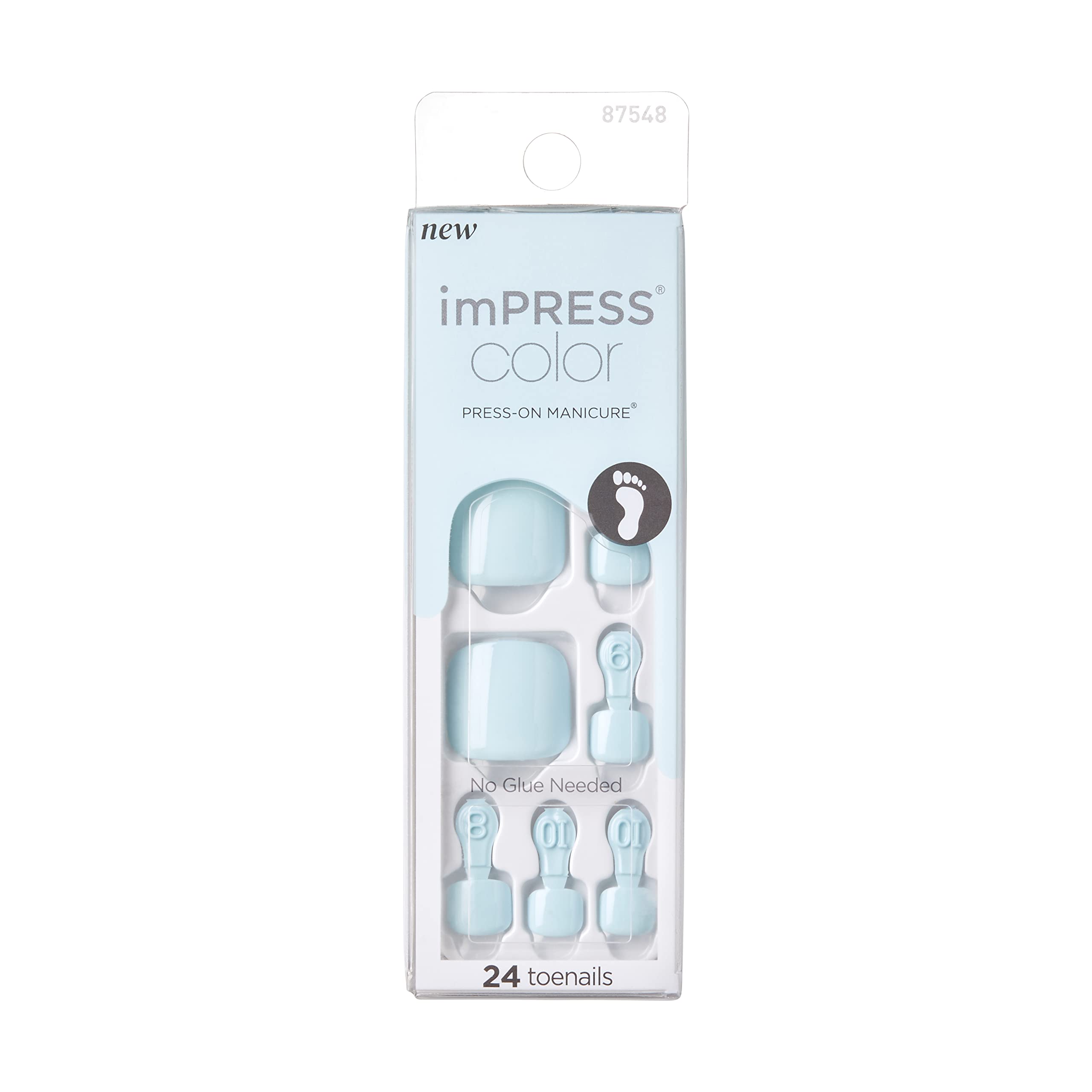 imPRESS Color Press-On Toenails, No Glue Needed, Short, Square, Solid Blue, 27 Ct.