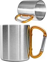 Outdoor Saxx® - Heavy Duty Camping Mug with Carabiner Handle, Stainless Steel, 250ml (Silver/Orange)