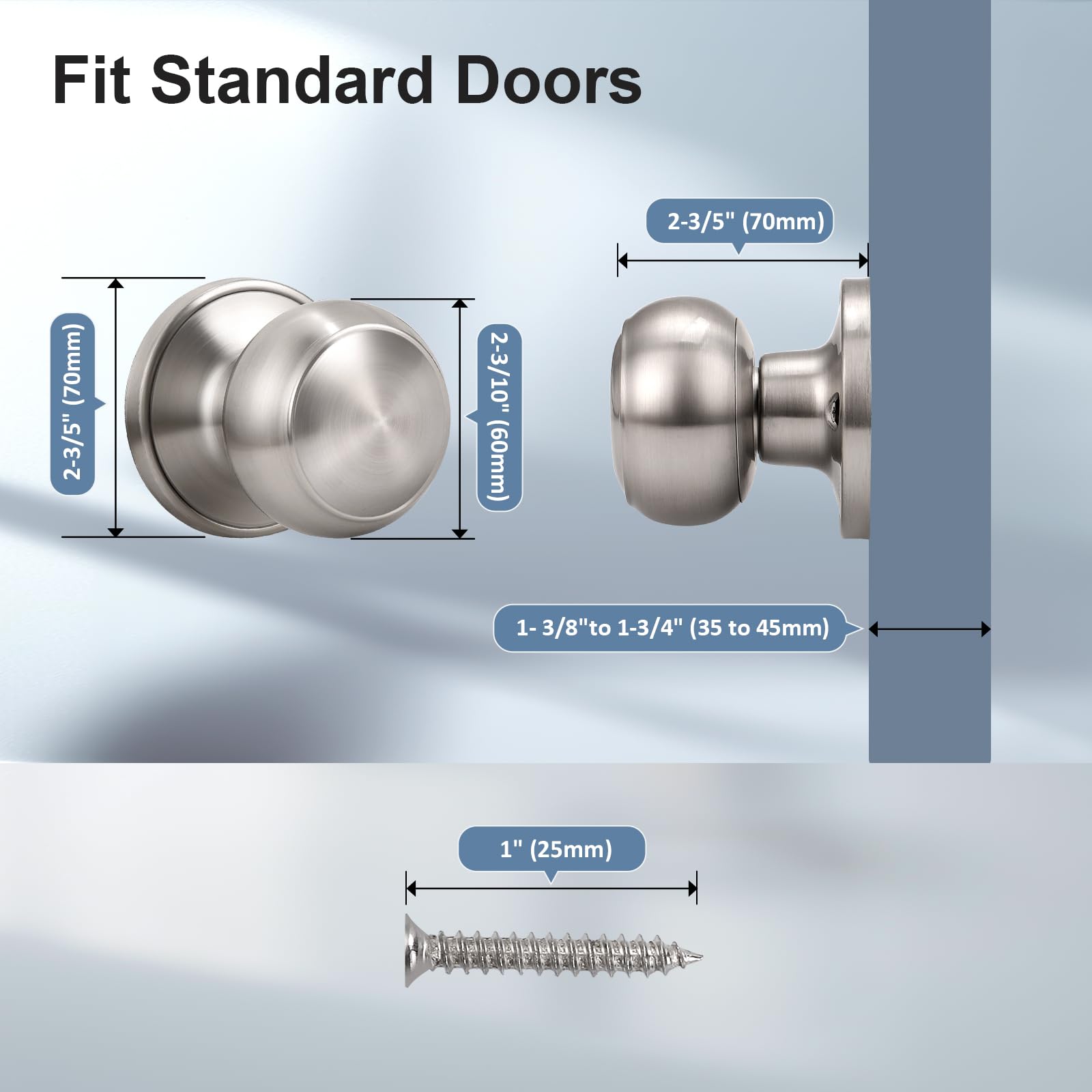 Dummy Door Knobs - Satin Nickel Pack of 4 -5