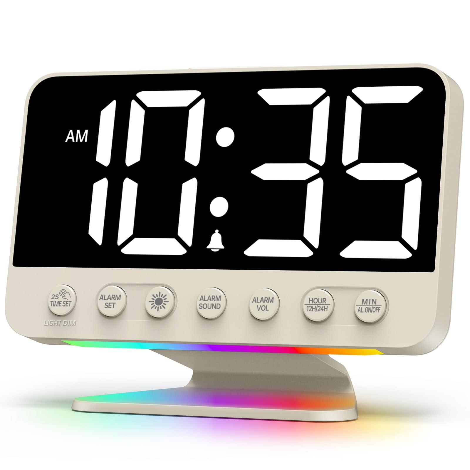 Digital Alarm Clocks for Bedrooms: Large Bold Number 5 Brightness Dimmer - Easy to Read Across The Room - 5 Alarm Sound 8 Night Light - Putty