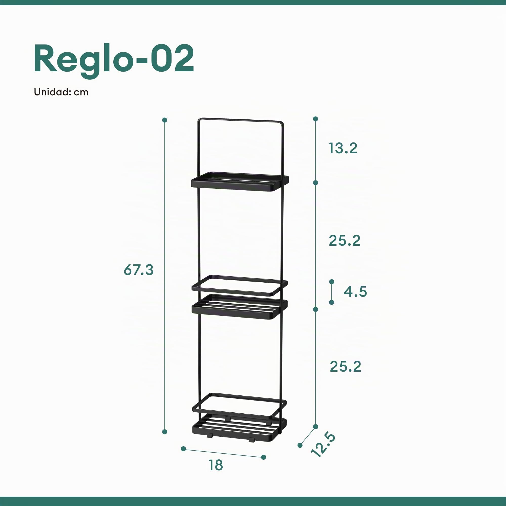 Mai & Mai Estante de Baño de Pie con 3 Niveles, Espacio Amplio para Almacenaje, Asa Práctica, Drenaje Rápido, de Acero Carbono y Base Antideslizante, Ideal para Baño y Bañera, Negro,Reglo-02 | Reglo-02 - Estantería de pie para baño (18 x 12,5 x 67,3 cm, m