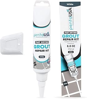 PentaUSA Tile Grout - White Grout Filler Repairs Renews Tube, Triple Protection, Fast Drying Grout Repair Kit, Odorless Grout Paint, Safe Formula - Restore and Renew Grout Line (White 8.8 oz - 250gr)
