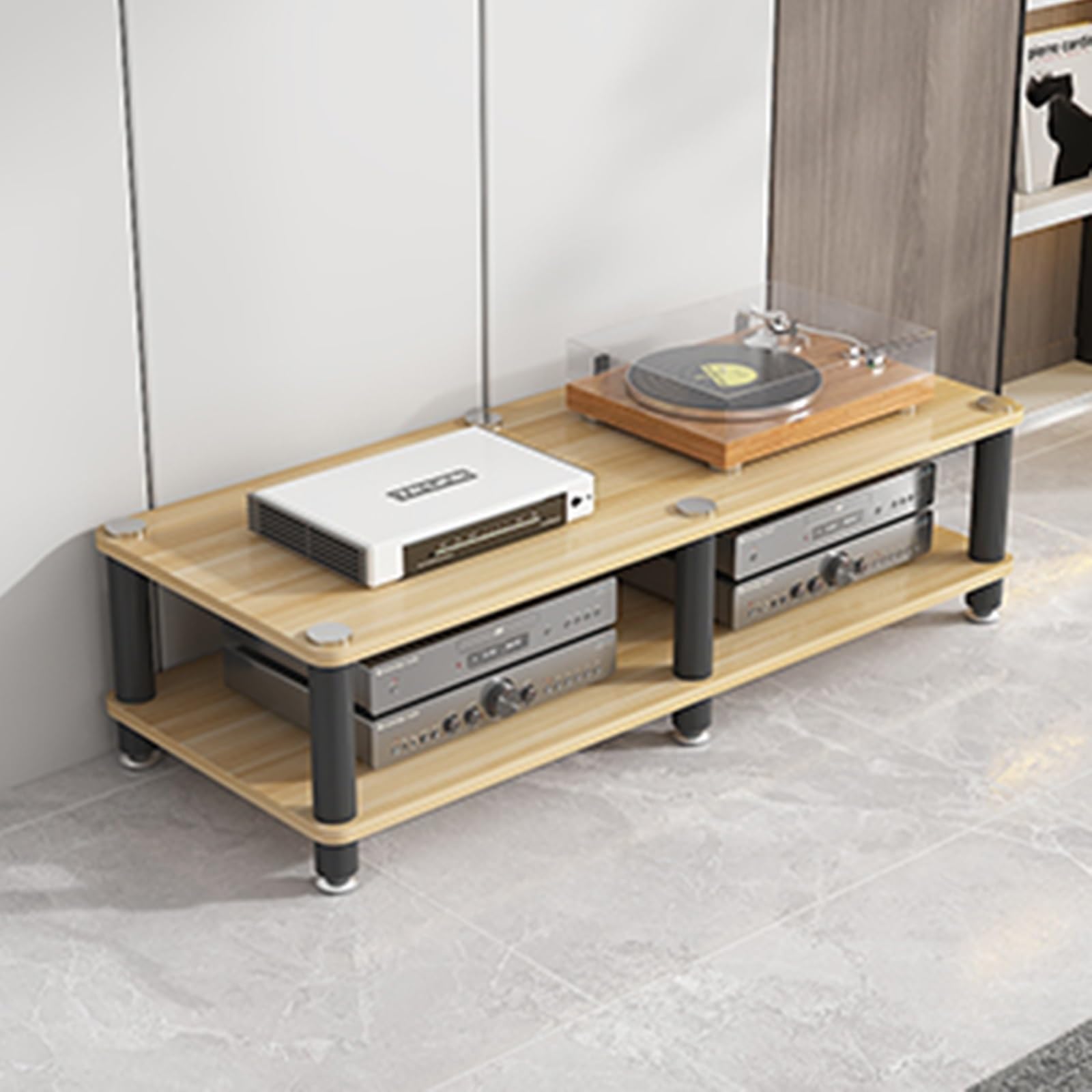 Support Audio HiFi 2 Ou 3 Niveaux - Rack Multimédia Avec Roulettes - Capacité 60 Kg - Pour Platine Vinyle, Ampli, Console