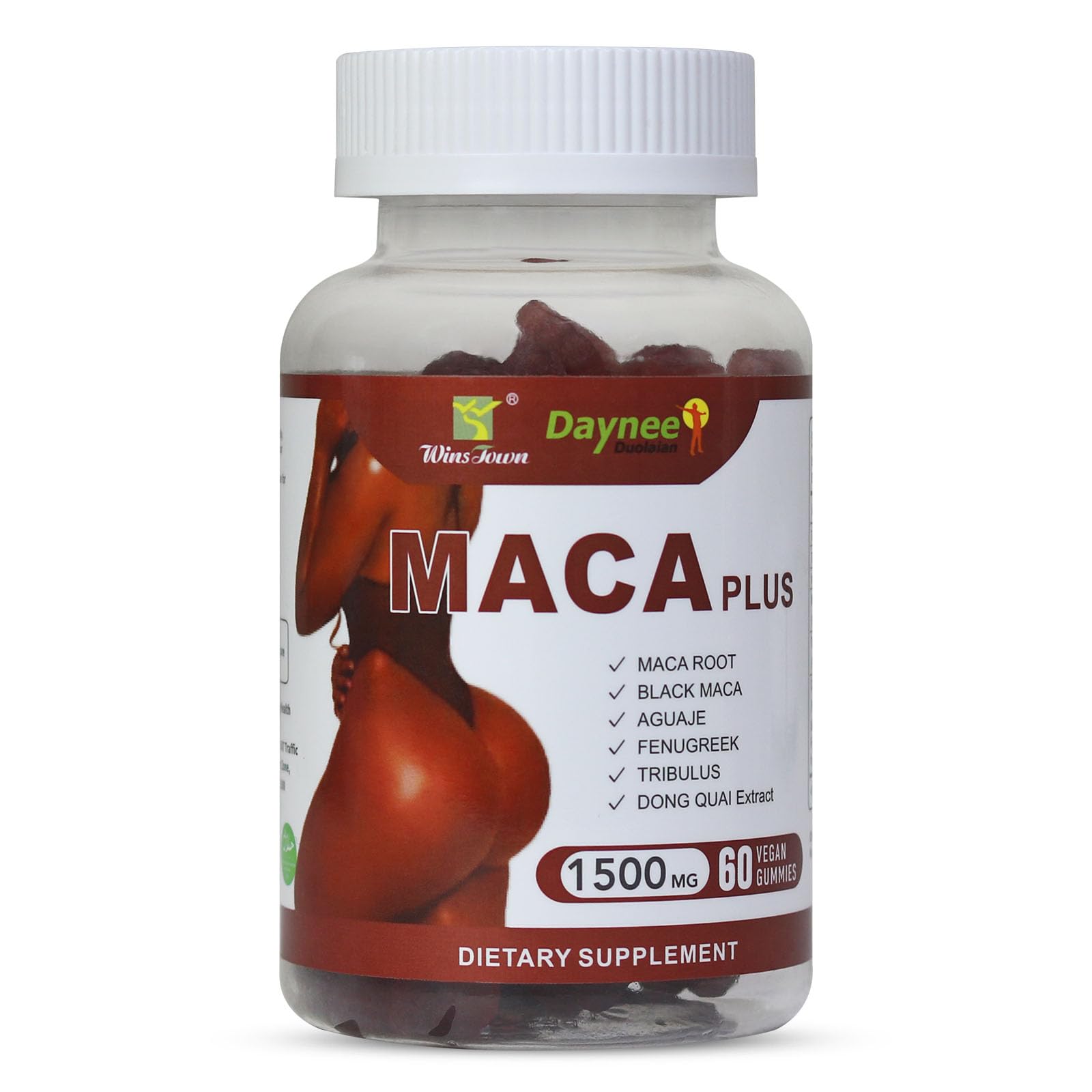 Maca Plus Gummies, 1500mg Big Booty Enhancer with Black Maca Root & Dong Quai Extract, 60 Count